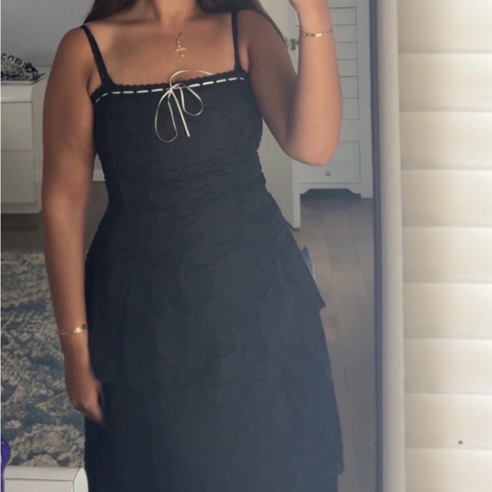Lush Black Midi Dress with White Trim